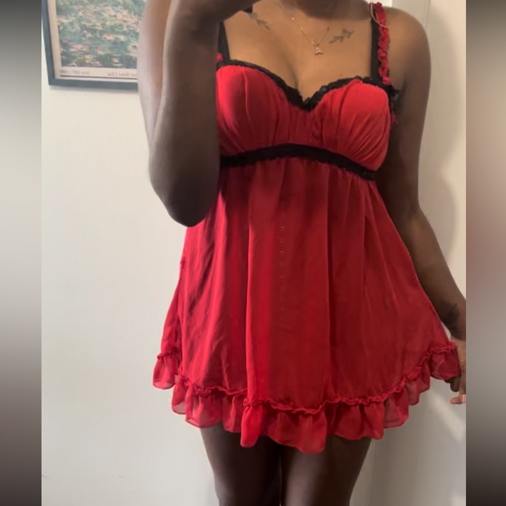 Elegant Red Mini Baby Doll Dress